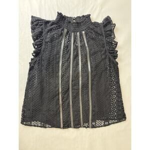 Goth Whimsigoth Witchy Lace Grunge Black Express Mock Neck Ruffle Top Medium